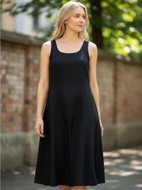 Adrienne Vittadini Black Linen Scoop Neck Sleeveless Midi Dress Size 8